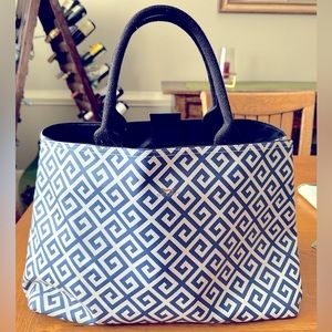 Like new! Vinyl Scout bag: Two large compartments in blue & white design.